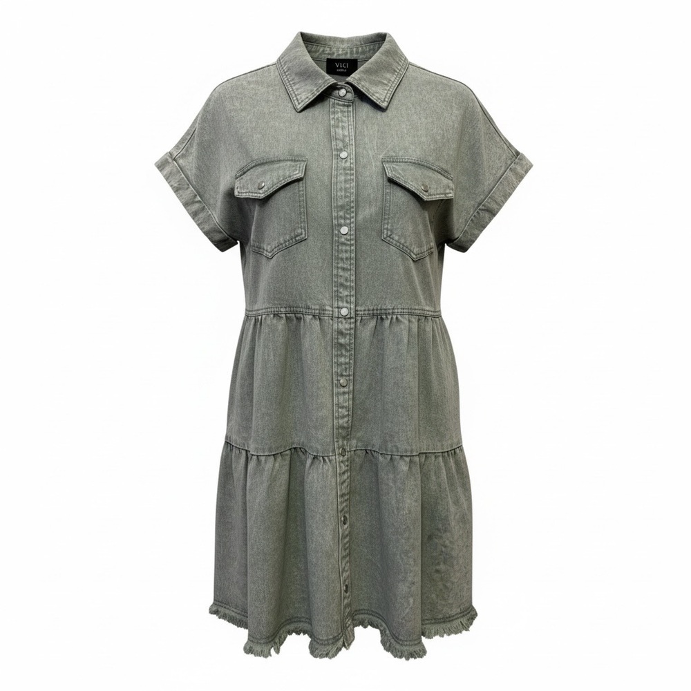 VICI Pearl Snap Button Down Mini Dress